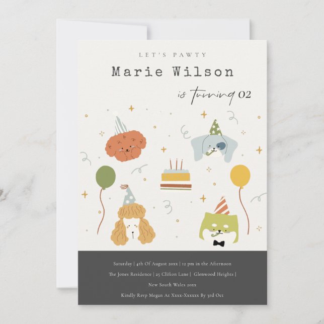 Invitación Niños Fiestas De Cachorro Perros De Cualquier Edad (Anverso)