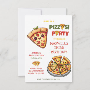 Invitación Niños Fiestas de Cute Kawaii Pizza