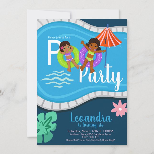 Invitación Niños Fiestas de la piscina educada Cumpleaños Cua (Anverso)