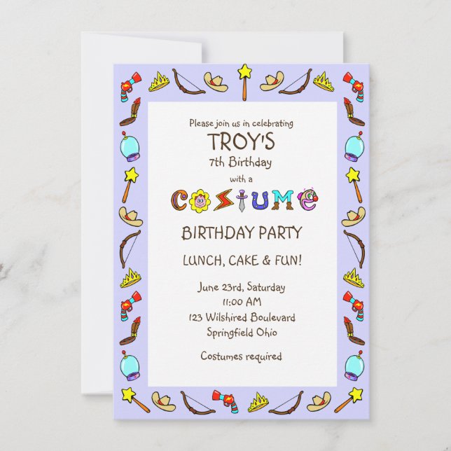 Invitación Niños Fiestas de traje de cumpleaños (Anverso)