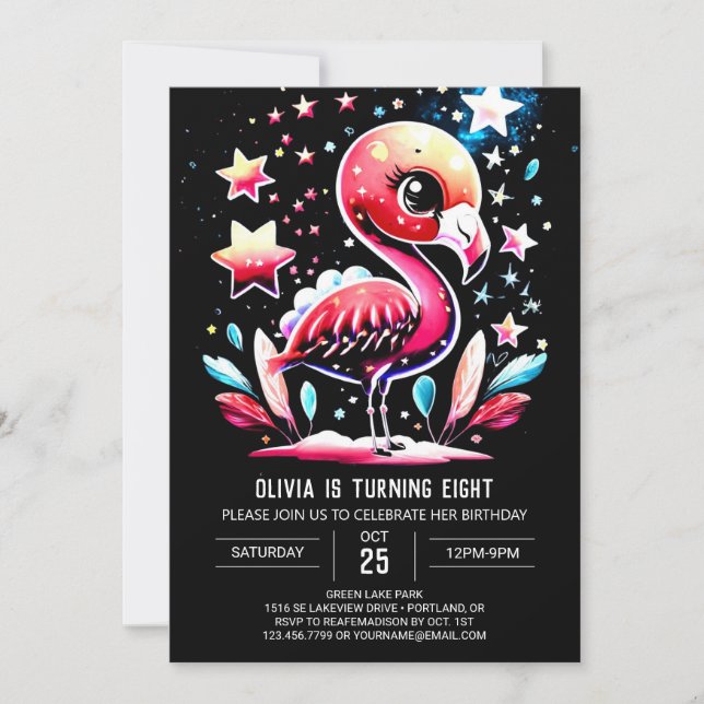 Invitación Niños Flamingo Bohemias Cumpleaños (Anverso)
