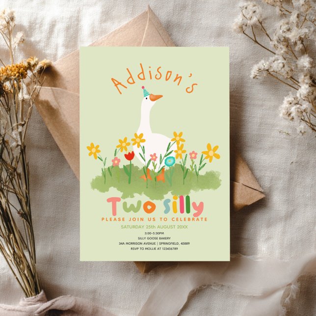 Invitación Niños Floral Verde Dos Silly Goose Segundo Cumplea (Subido por el creador)
