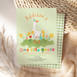 Invitación Niños Floral Verde Uno Silly Goose Primer Cumpleañ