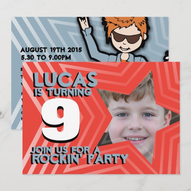 Invitación Niños fotografiados niños Novena fiesta de cumplea (Anverso / Reverso)