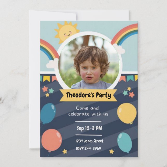 Invitación Niños fotografían arcoíris y globos | Cumpleaños (Anverso)