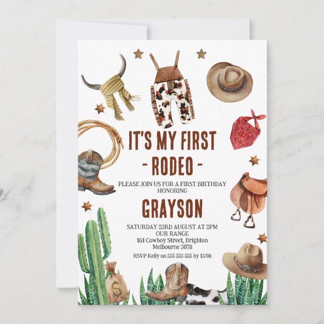 Invitación Niños Fotooccidente Mi primer Rodeo Cowboy (Anverso)