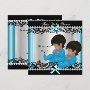 Invitación Niños gemelos afroamericanos Baby Shower Blue 3