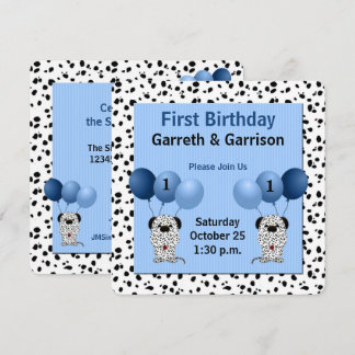Invitación Niños gemelos azules Fiesta de primer cumpleaños