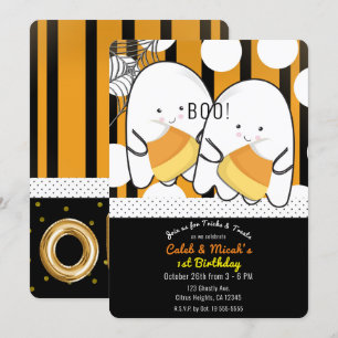 Invitación Niños Gemelos Fantasma Boo Fiesta de Cumpleaños de
