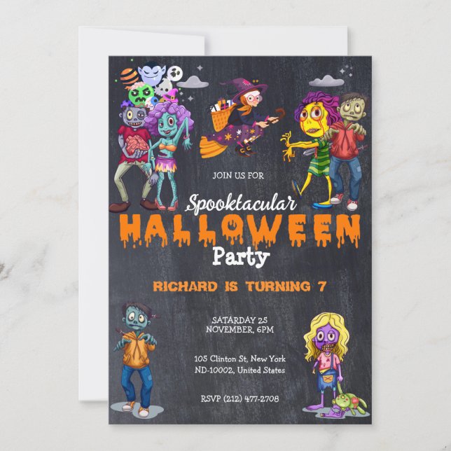 Invitación Niños guapos disfraces de Halloween Cumpleaños (Anverso)