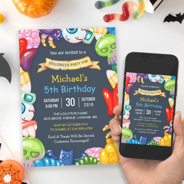 Invitación Niños Halloween Fiesta de cumpleaños Monstruos col (Perfect choice for a fun and entertaining costume party.)