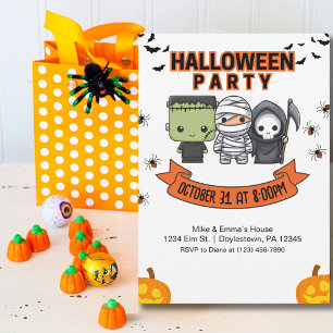 Invitación Niños Halloween Frankenstein Momia Segador