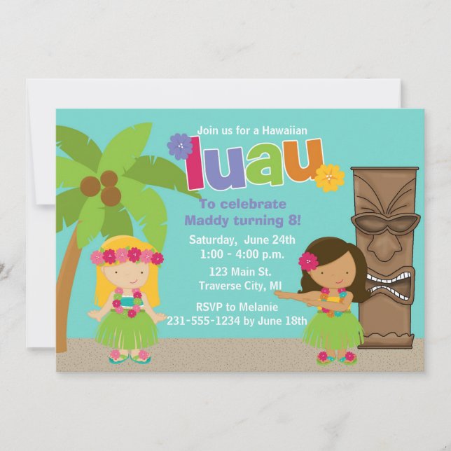 Invitación Niños hawaianos Fiestas Luau (Anverso)