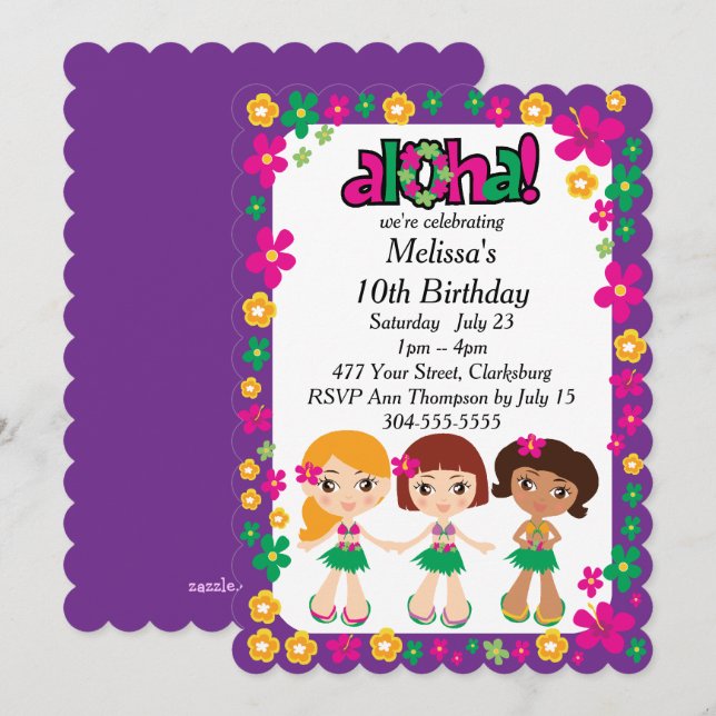 Invitación Niños hawaianos Luau (Anverso / Reverso)