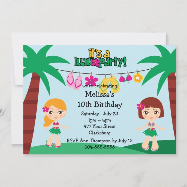 Invitación Niños hawaianos Luau (Anverso)
