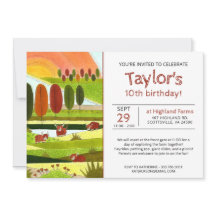 Niños Highland Cows Call Farm Birday Party Invita