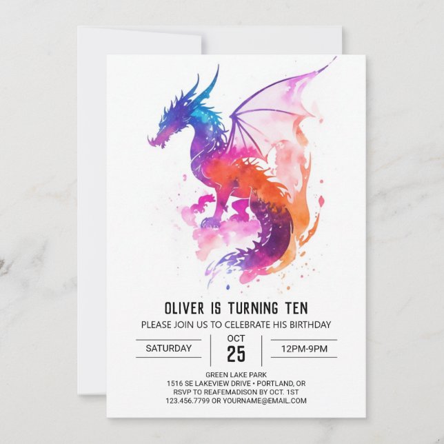 Invitación Niños Impresos Míticos Dragón Cumpleaños (Anverso)