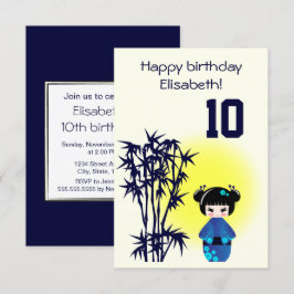 Invitación Niños japoneses kokeshi muñeca bambú chica cumplea