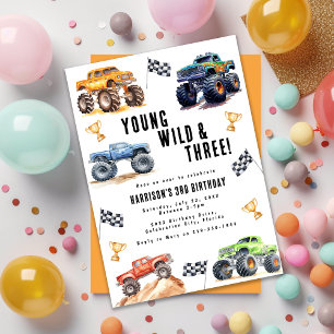 Invitación Niños Jóvenes Salvajes y Tres Camiones Monstruo