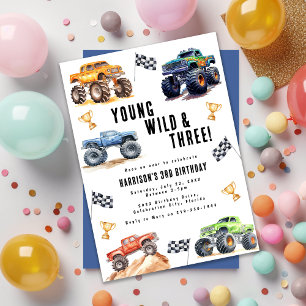 Invitación Niños Jóvenes Salvajes y Tres Camiones Monstruo