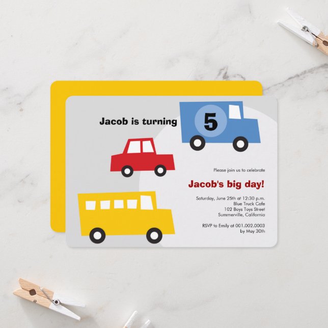 Invitación Niños Juguetes Diversión Transporte Niños Quinta F (Anverso/Reverso In Situ)