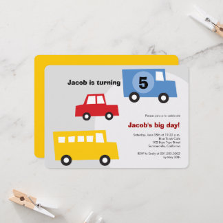 Invitación Niños Juguetes Diversión Transporte Niños Quinta F