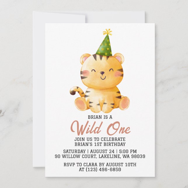 Invitación niños jungla animal salvaje un primer cumpleaños (Anverso)