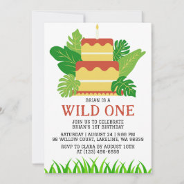Invitación niños jungla animal salvaje un primer cumpleaños