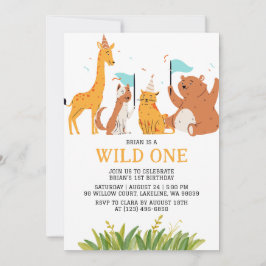 Invitación niños jungla animal salvaje un primer cumpleaños
