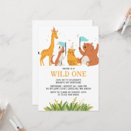 Invitación niños jungla animal salvaje un primer cumpleaños