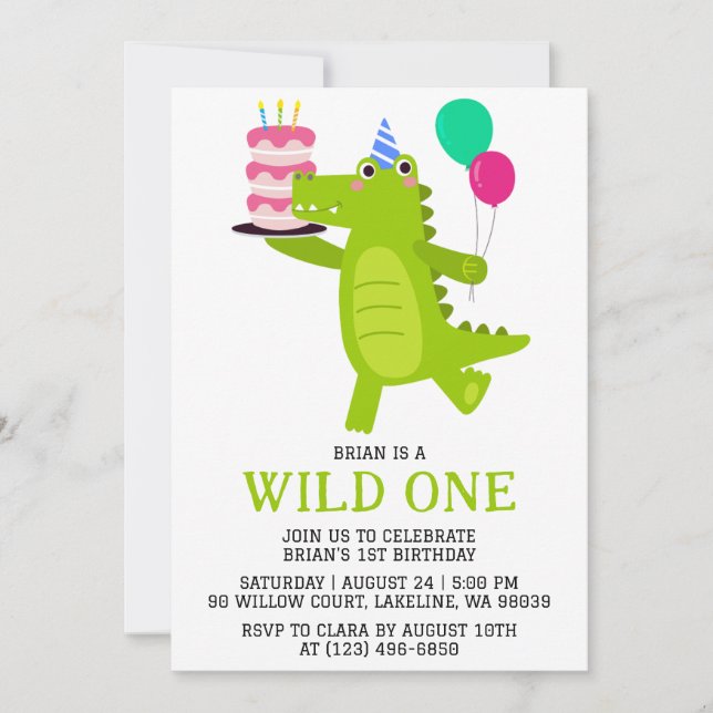 Invitación niños jungla animal salvaje un primer cumpleaños (Anverso)