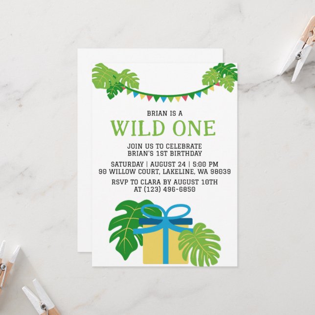 Invitación niños jungla animal salvaje un primer cumpleaños (Anverso/Reverso In Situ)