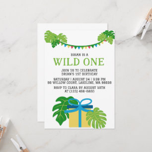 Invitación niños jungla animal salvaje un primer cumpleaños
