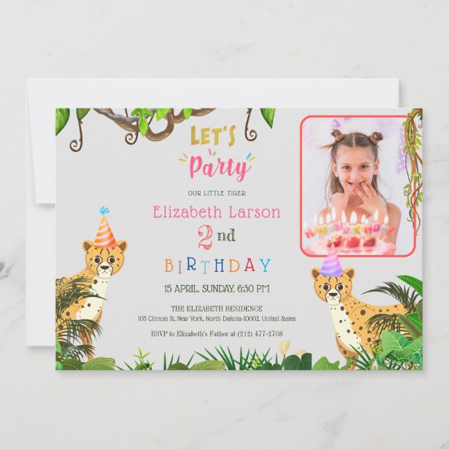 Invitación Niños Jungla Safari Tema del tigre Cumpleaños (Anverso)