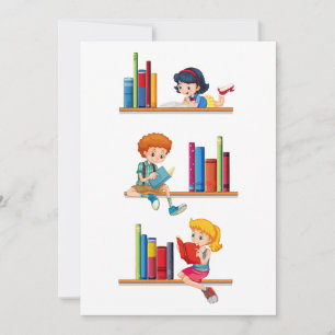 Invitación Niños leyendo libros en estante