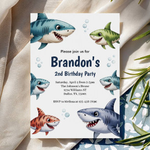 Invitación Niños Lindos Acuarela Tiburón Fiesta de Cumpleaños