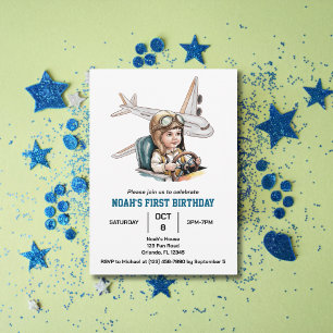 Invitación Niños Lindos Avión Viajes Cumpleaños Infantil Acua