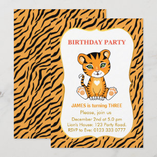Invitación Niños Lindos Tigres Cumpleaños Niño 3 Años