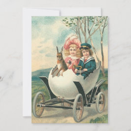 Invitación Niños Lindos Victorianos Coche de Huevo de Conejo