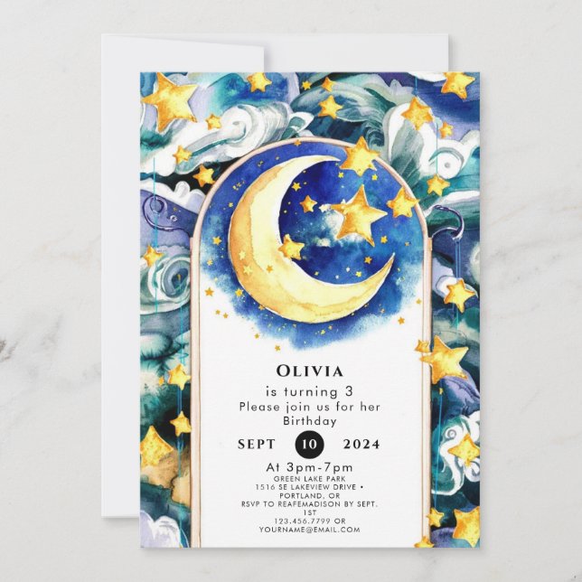 Invitación Niños mágicos Cumpleaños lunar (Anverso)