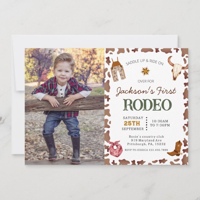 Invitación Niños Mi primer Rodeo Cowboy Primera foto de cumpl (Anverso)