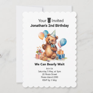 Invitación Niños Moderno Azul Teddy Kids Cumpleaños 2