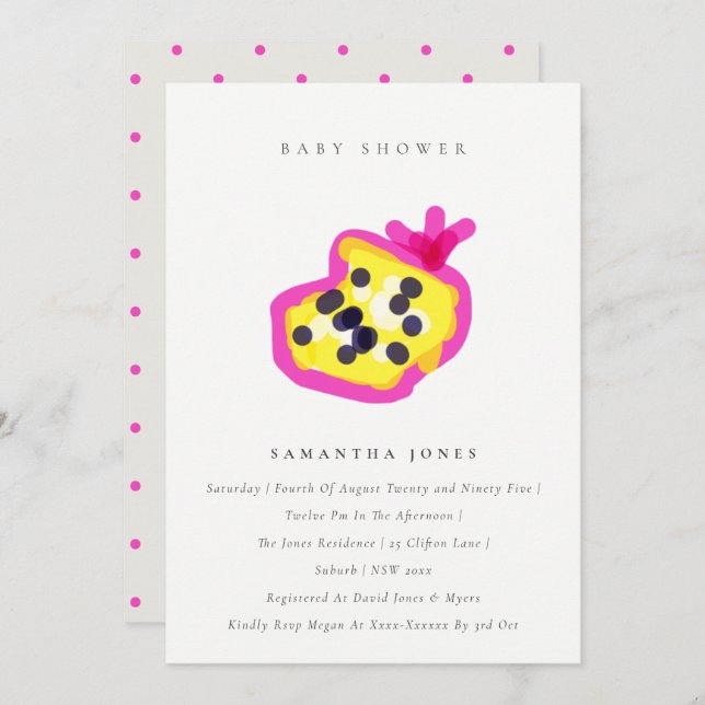 Invitación Niños modernos con Baby Shower de fruta de la pasi (Anverso / Reverso)