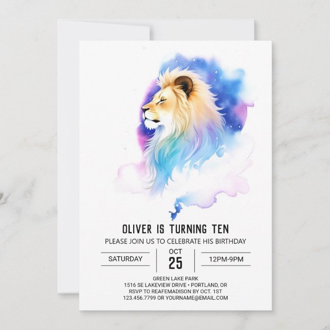 Invitación Niños modernos Cumpleaños de Leones (Anverso)