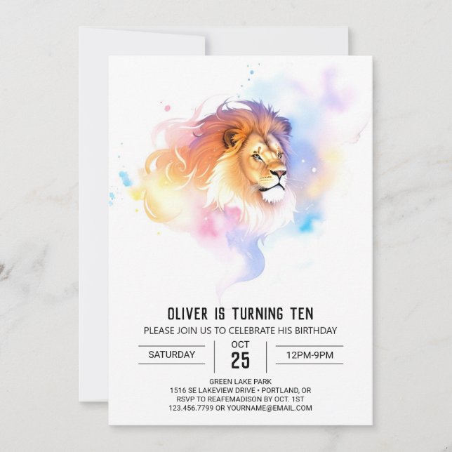 Invitación Niños modernos Cumpleaños de Leones (Anverso)
