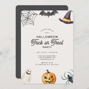 Invitación Niños modernos Halloween Gray Trick o Trek Fiesta