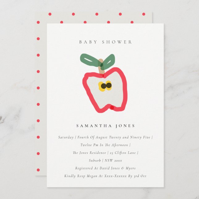 Invitación Niños modernos sacan Baby Shower de fruta de Apple (Anverso / Reverso)