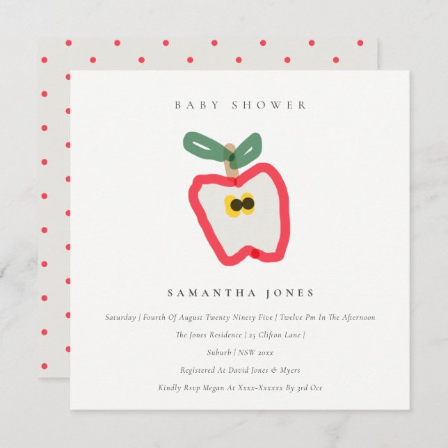 Invitación Niños modernos sacan Baby Shower de fruta de Apple (Anverso / Reverso)