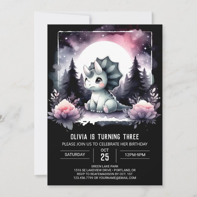 Invitación Niños modernos Triceratops Cumpleaños (Anverso)