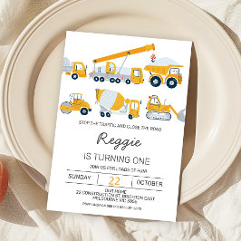 Invitación Niños modernos Vehículos de construcción Cumpleaño